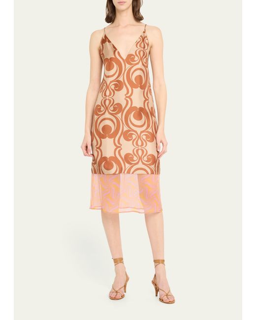 Dries Van Noten Pink Dantar Printed Silk Midi Dress