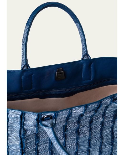 Akris Blue Ai Medium Laser-cut Woven Fringe Shoulder Bag