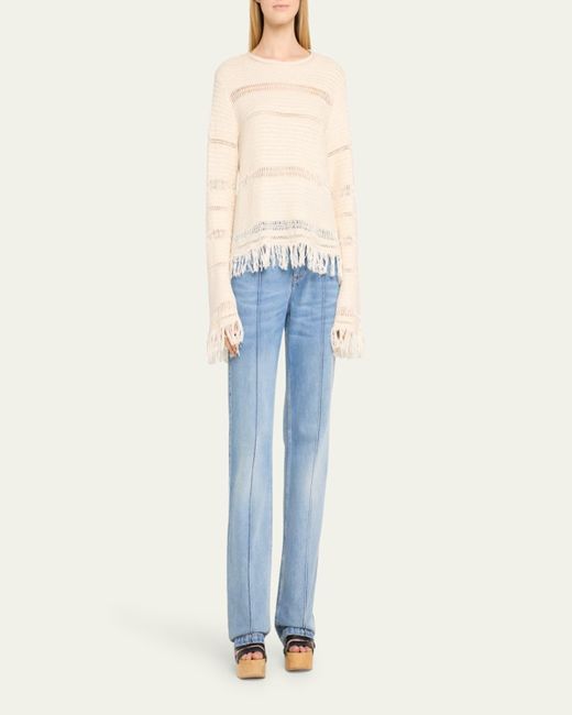Isabel Marant Natural Azilis Crewneck Fringe Sweater