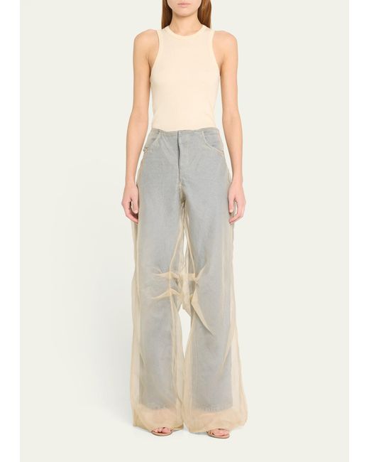 Christopher Esber White Wide-leg Denim Jeans With Silk Parchment Overlay