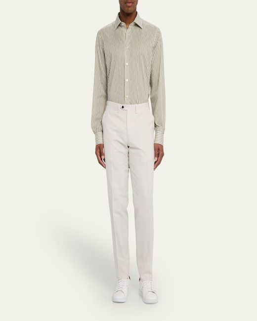 Kiton White Flat-Front Twill Pants for men