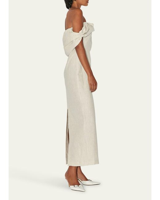 BERNADETTE White Serena Off-shoulder Rosette Linen Dress