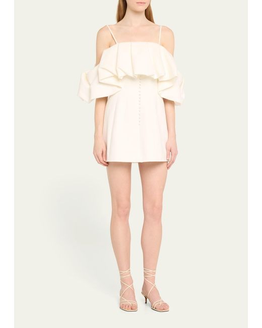 Jonathan Simkhai Natural Puff Overlay Square-neck Mini Dress