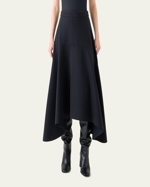 Akris Punto Blue Asymmetrical Neoprene Midi Skirt