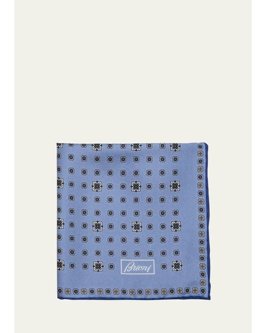 Brioni Blue Silk Medallion-print Pocket Square for men
