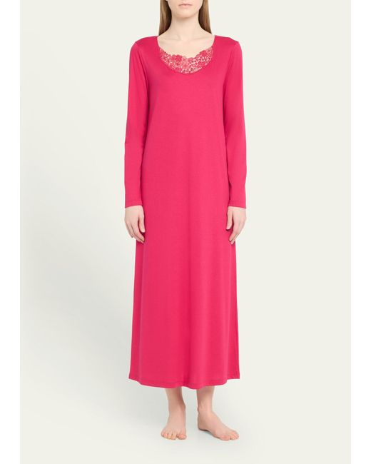 Hanro Pink Michelle Lace-trim Cotton Nightgown