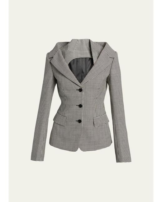 McQueen Gray Gingham Off-The-Shoulder Single-Breasted Jacket