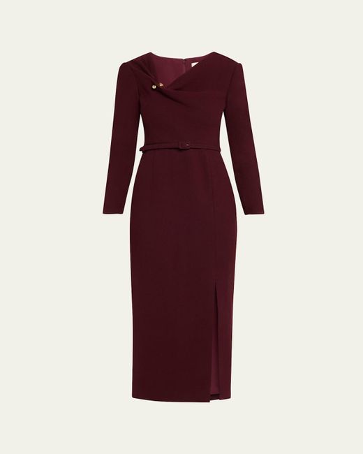 Roland Mouret Red Sphere Pin Draped Wool Crepe Midi Dress