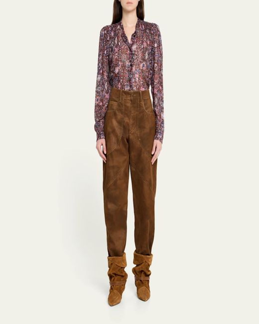 Isabel Marant Purple Noeline Printed Long-Sleeve Blouse