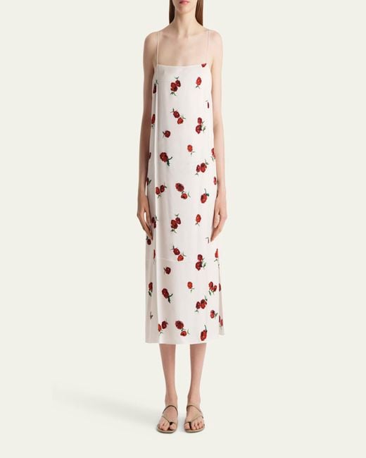 Khaite Pink Sicily Floral-Print Silk Midi Slip Dress
