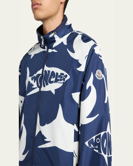 Moncler Blue Archivio Shark-Print Jacket for men