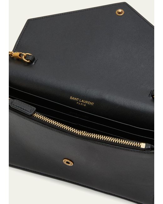 Saint Laurent Black Ysl Monogram Wallet On Chain In Smooth Leather