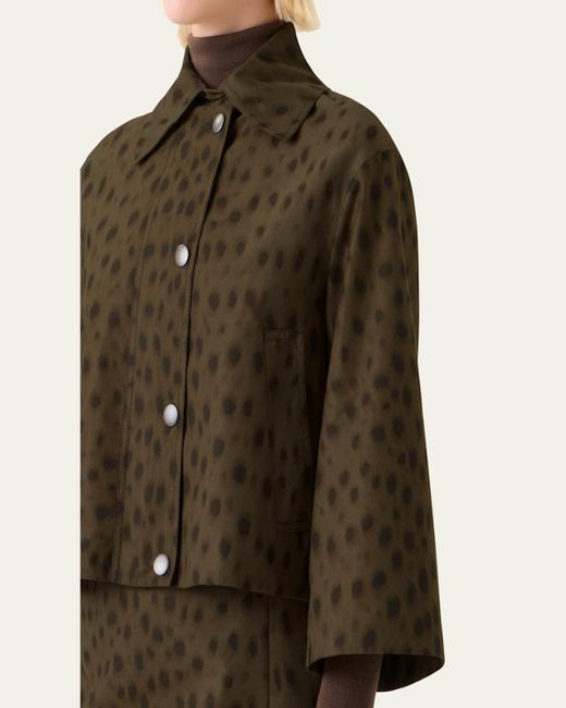 Akris Punto Green Leopard Brushed Techno Gabardine Short Parka Jacket