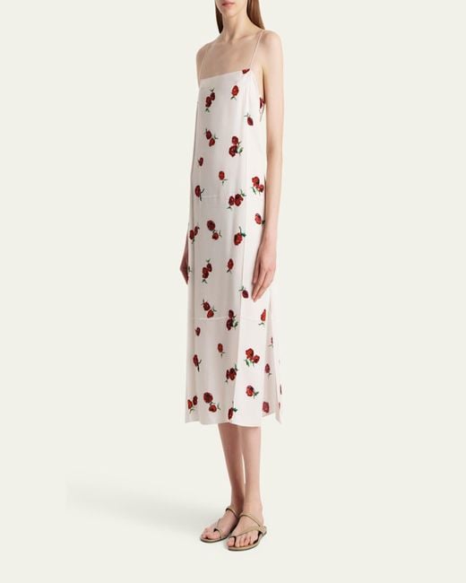 Khaite Pink Sicily Floral-Print Silk Midi Slip Dress