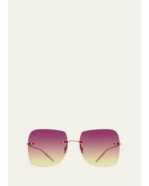 Barton Perreira Pink Sharona Rimless Sun Kissed Titanium Square Sunglasses