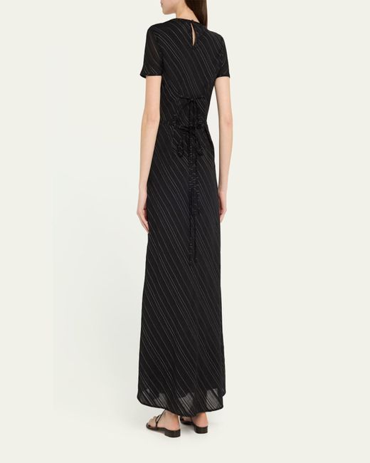 Proenza Schouler Black Joss Woven Stripe Short-Sleeve Maxi Dress