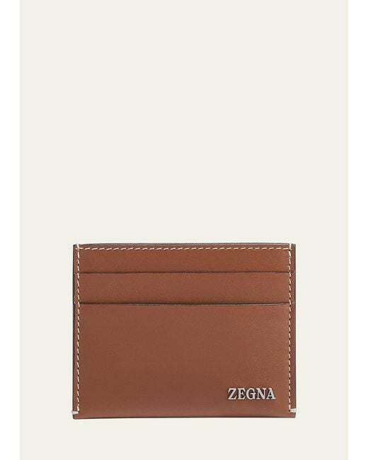 Zegna Brown Leather Card Case for men