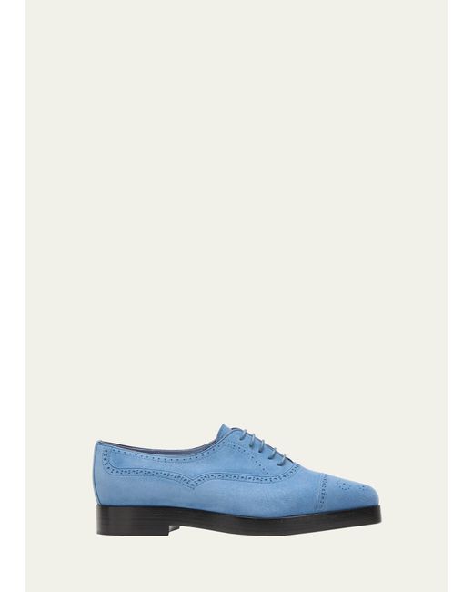 Manolo Blahnik Blue Bation Perforated Suede Derby Loafers