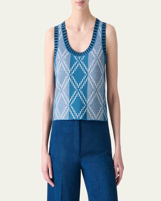 Akris Punto Blue Diamond Jacquard Merino Wool Top