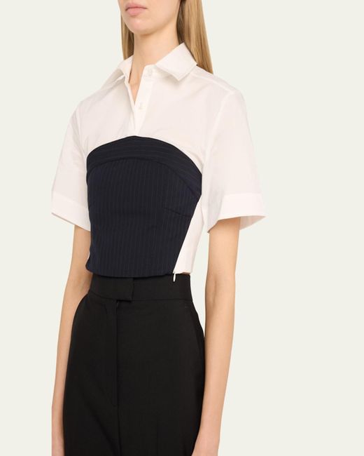 Jonathan Simkhai Black Granger Short-Sleeve Combo Top
