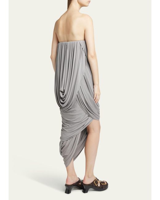 Loewe Gray Strapless Draped Bustier Asymmetric Midi Dress