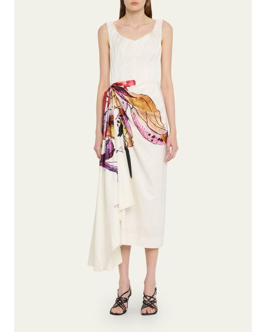 Jason Wu Multicolor Printed Draped Skirt Midi Dress