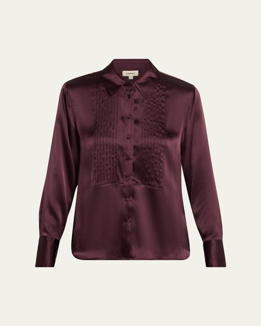 L'Agence Purple Divya Pintuck Tux Shirt