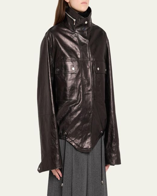 Michael Kors Black Washed Leather Bomber Jacket