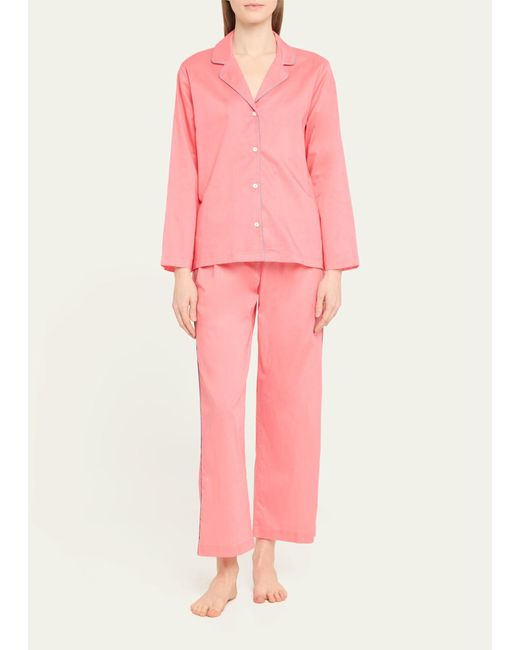 Pour Les Femmes Pink Wide-leg Egyptian Cotton Pajama Set