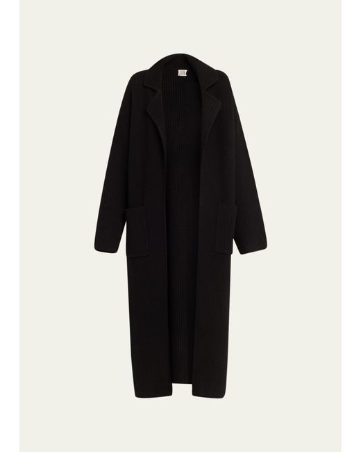 Totême  Black Wool Rib Knit Cardigan Coat