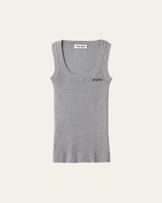 Miu Miu Gray Scoop-Neck Rib Knit Cotton Tank Top