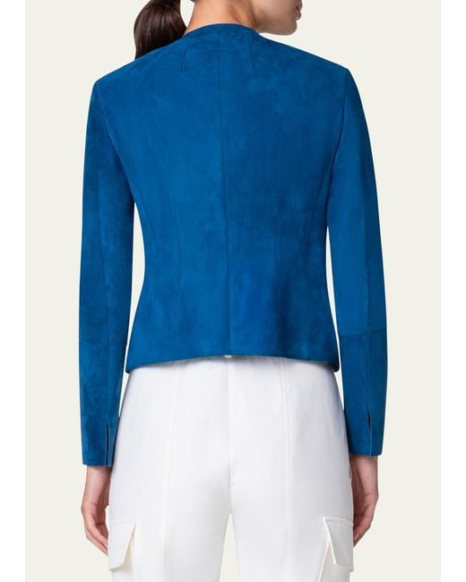Akris Blue Aniella Suede Fitted Jacket