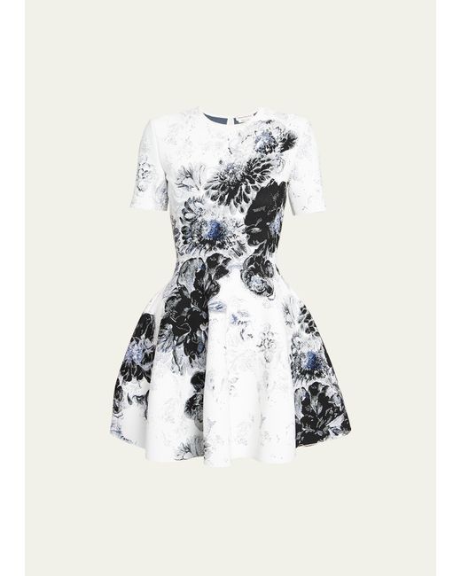 Alexander McQueen White X-ray Floral Print Flare Mini Dress