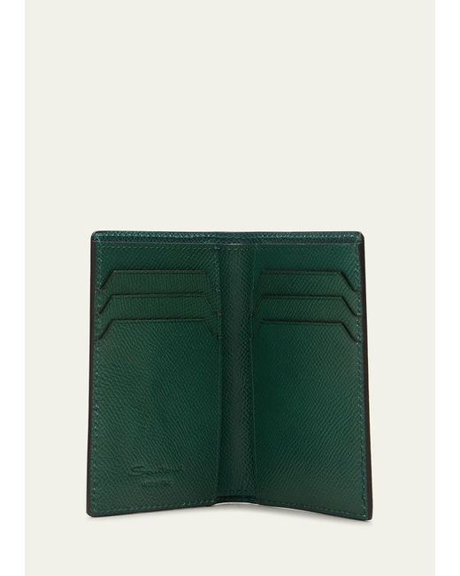 Santoni Green Vertical Leather Bifold Card Case for men