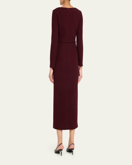 Roland Mouret Red Sphere Pin Draped Wool Crepe Midi Dress
