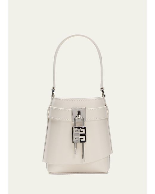 Givenchy White Shark Lock Micro Bucket Bag In Box Leather