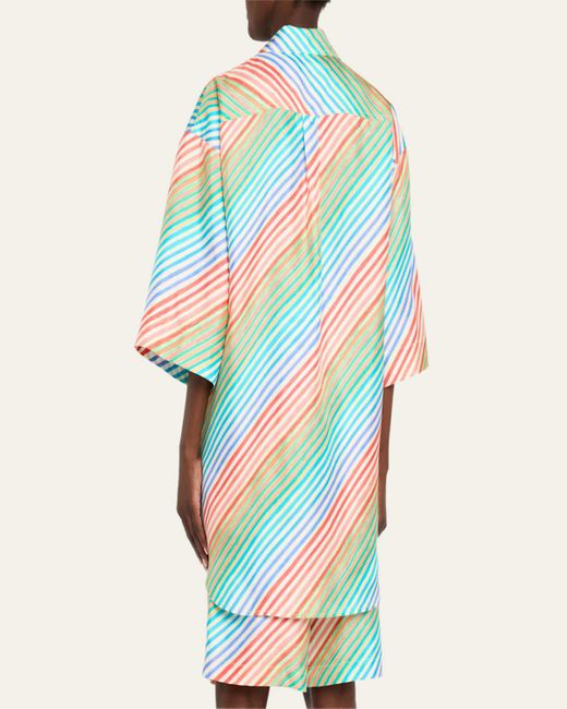 Christopher John Rogers White Crayon Stripe Jumbo Short Sleeve Silk Shirt