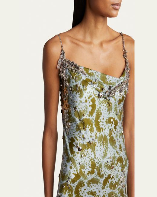 Dries Van Noten Deryl Cowl-Neck Long Studded Silk Dress in Green | Lyst Dries Van Noten Deryl Cowl-Neck Long Studded Silk Dress in Green | Lyst