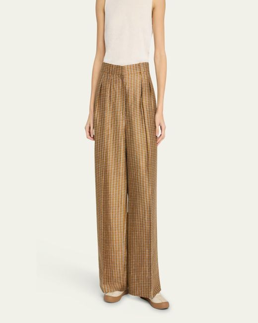 The Row Natural Sherry Printed Wide Leg Linen Pants