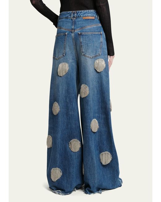 Stella McCartney Blue Crystal Fringe Dot Wide Leg Jeans