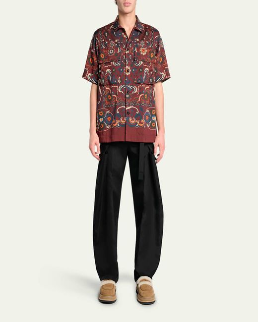 Sacai Red Floral-Print Camp Shirt for men