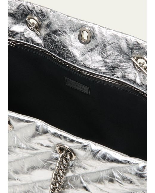 Balenciaga White Crush Large Quilted Metallic Tote Bag