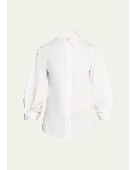 Lafayette 148 New York Pleated-sleeve Cotton Blouse in Natural | Lyst