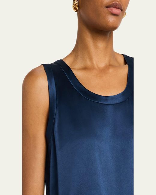 Lafayette 148 New York Blue Perla Luxe Reversible Silk Charmeuse Shell