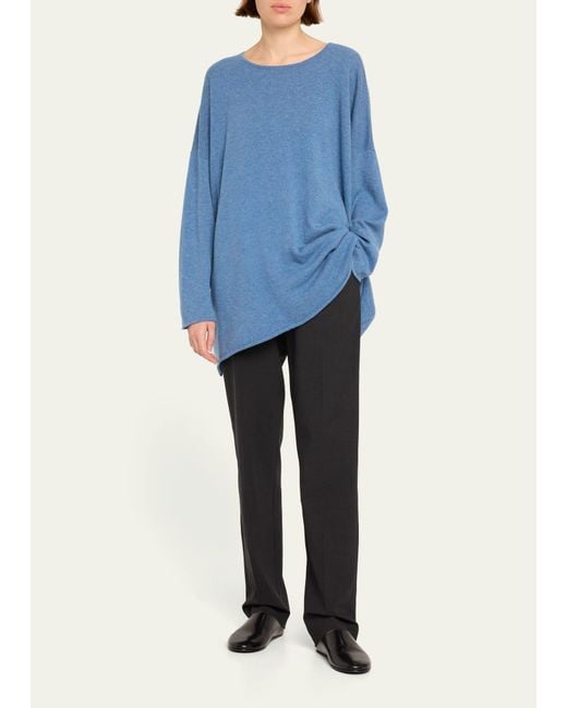 Eskandar Blue A-line Bateau Neck Sweater (long Length)