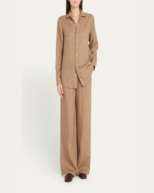 Loro Piana Natural Andre Button Down Linen Solaire Shirt