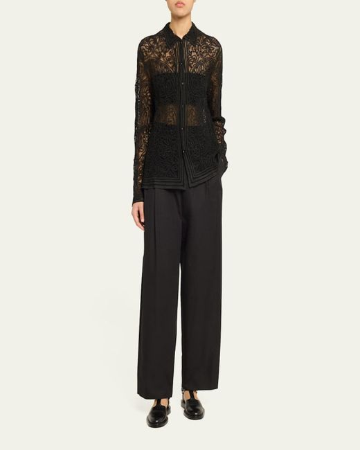 Bode Black Blooming Threadwork Lace Shirt