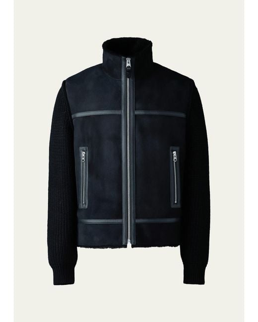 Mackage Blue Jonathan Mixed-Media Shearling Jacket for men