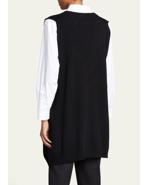 Eskandar Black A-line Sleeveless Deep-v Long Cashmere Sweater