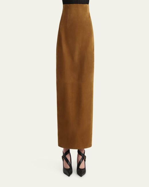Khaite Natural Loxley Long Pencil Leather Skirt